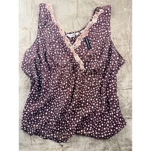 Avenue Body Brown Polka Dot Lace Trim Babydoll Top Plus Size 30/32 NWT